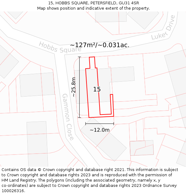 15, HOBBS SQUARE, PETERSFIELD, GU31 4SR: Plot and title map