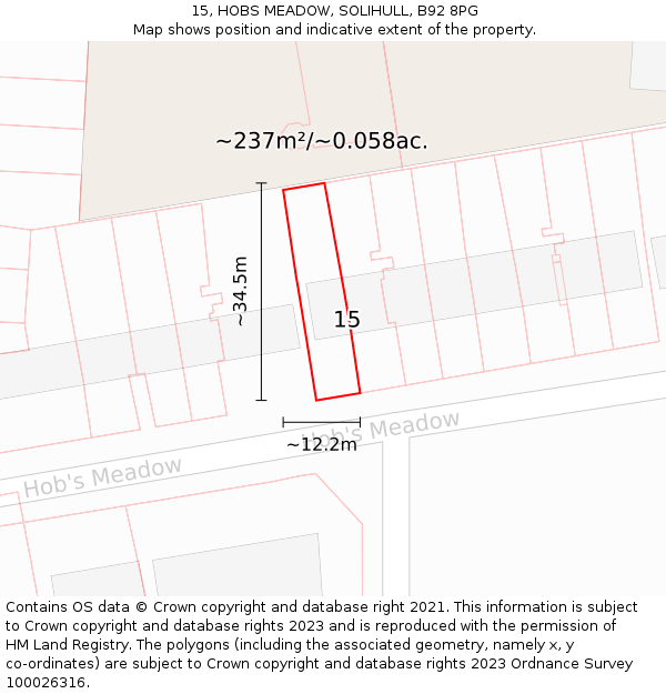 15, HOBS MEADOW, SOLIHULL, B92 8PG: Plot and title map