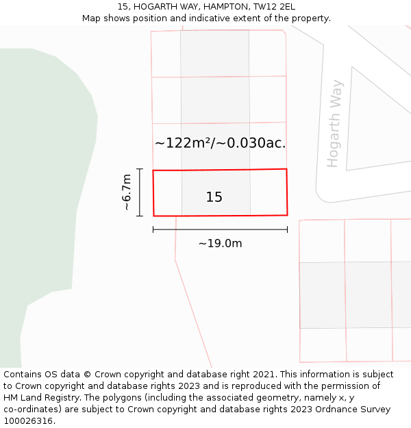 15, HOGARTH WAY, HAMPTON, TW12 2EL: Plot and title map