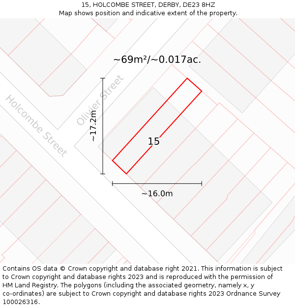 15, HOLCOMBE STREET, DERBY, DE23 8HZ: Plot and title map