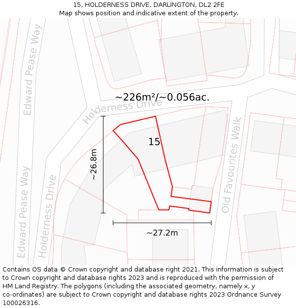 15, HOLDERNESS DRIVE, DARLINGTON, DL2 2FE: Plot and title map