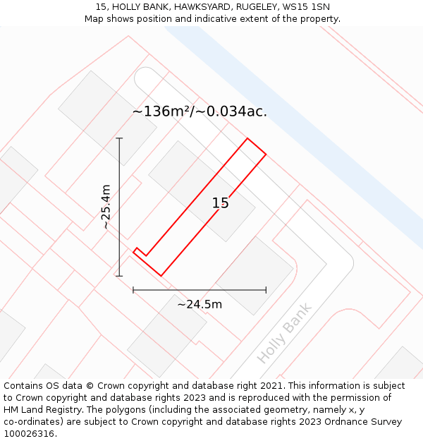 15, HOLLY BANK, HAWKSYARD, RUGELEY, WS15 1SN: Plot and title map