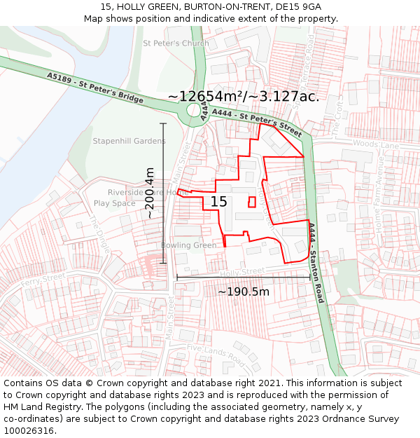 15, HOLLY GREEN, BURTON-ON-TRENT, DE15 9GA: Plot and title map