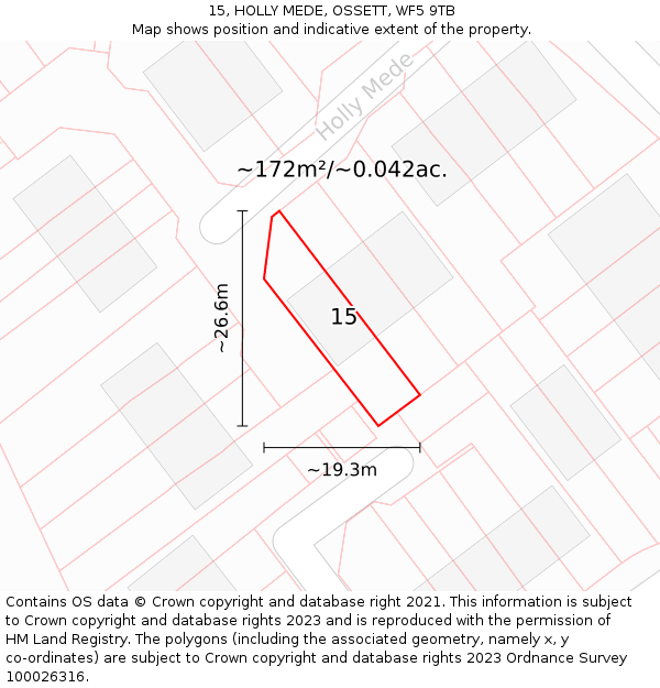 15, HOLLY MEDE, OSSETT, WF5 9TB: Plot and title map