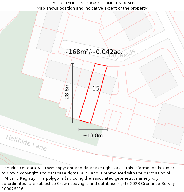 15, HOLLYFIELDS, BROXBOURNE, EN10 6LR: Plot and title map