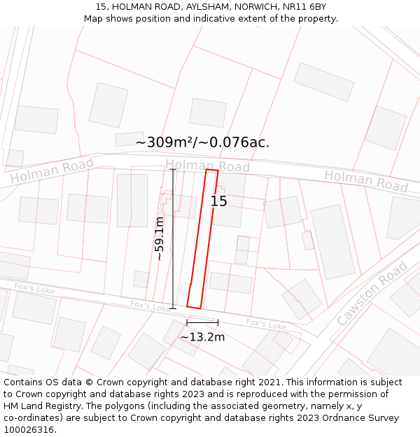 15, HOLMAN ROAD, AYLSHAM, NORWICH, NR11 6BY: Plot and title map