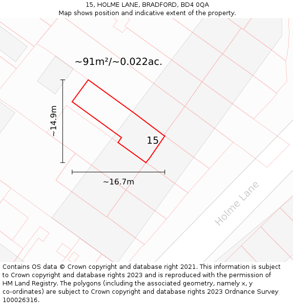 15, HOLME LANE, BRADFORD, BD4 0QA: Plot and title map