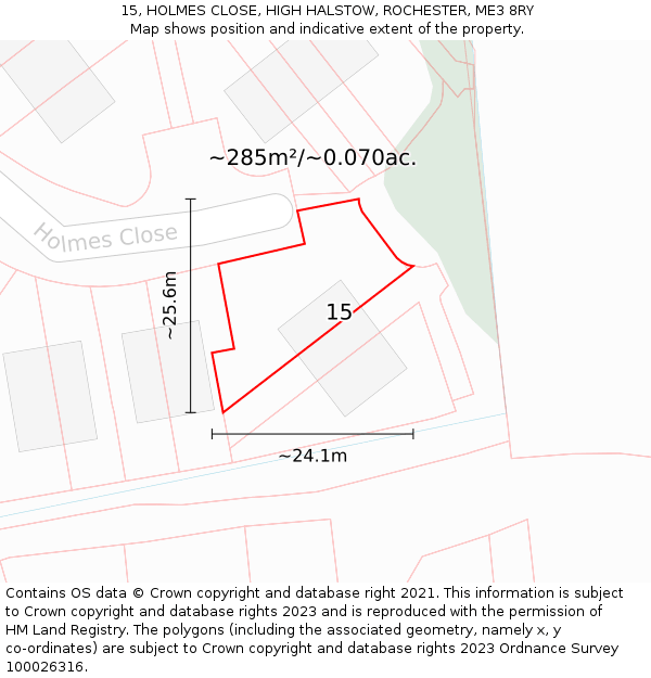 15, HOLMES CLOSE, HIGH HALSTOW, ROCHESTER, ME3 8RY: Plot and title map