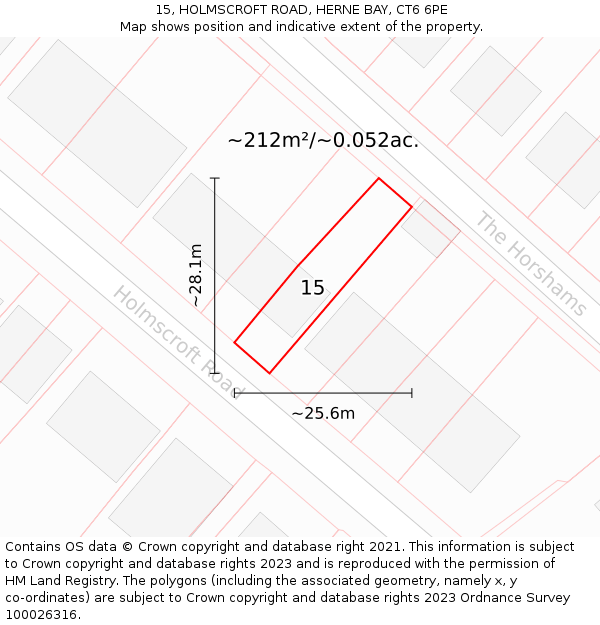 15, HOLMSCROFT ROAD, HERNE BAY, CT6 6PE: Plot and title map