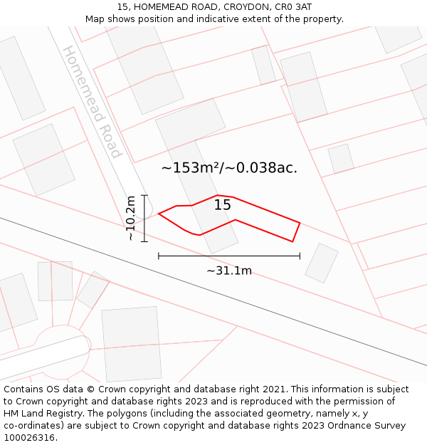 15, HOMEMEAD ROAD, CROYDON, CR0 3AT: Plot and title map