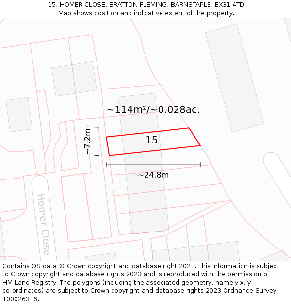 15, HOMER CLOSE, BRATTON FLEMING, BARNSTAPLE, EX31 4TD: Plot and title map