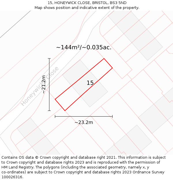 15, HONEYWICK CLOSE, BRISTOL, BS3 5ND: Plot and title map