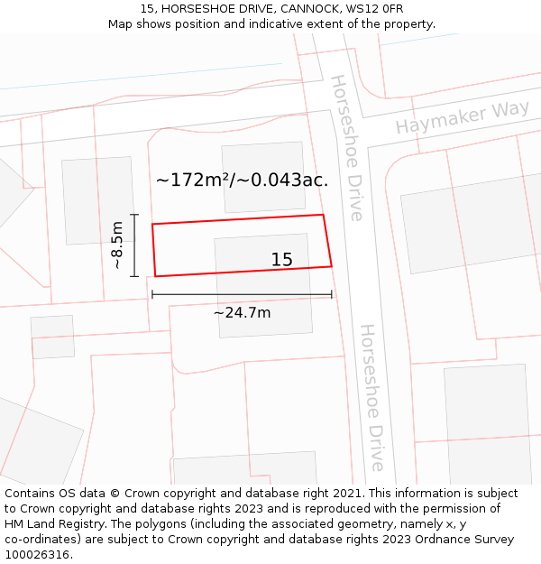 15, HORSESHOE DRIVE, CANNOCK, WS12 0FR: Plot and title map