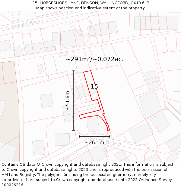 15, HORSESHOES LANE, BENSON, WALLINGFORD, OX10 6LB: Plot and title map