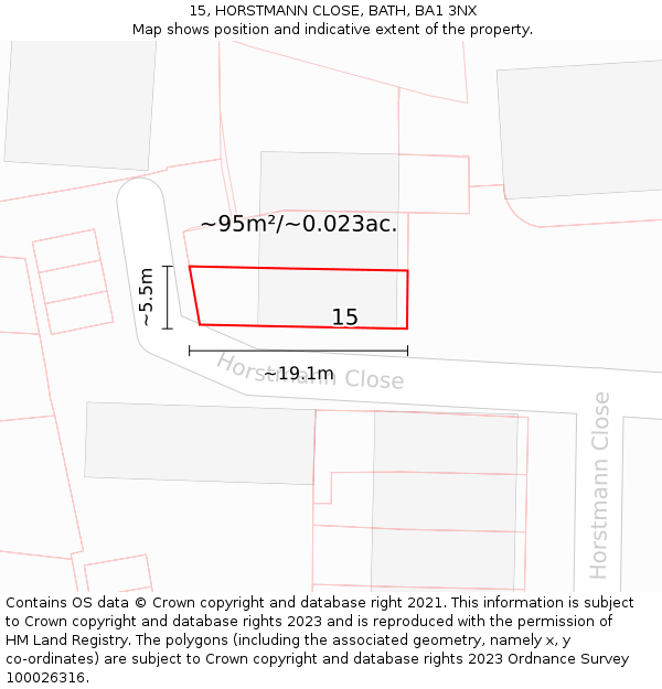 15, HORSTMANN CLOSE, BATH, BA1 3NX: Plot and title map