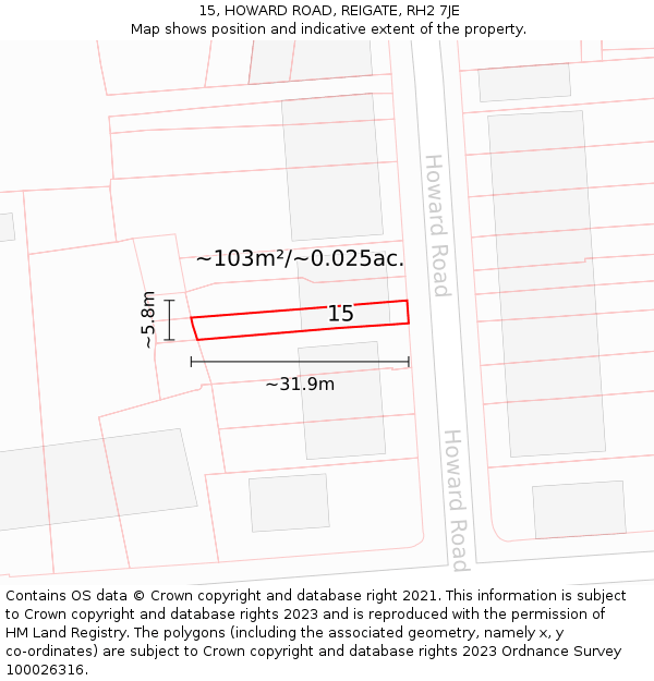 15, HOWARD ROAD, REIGATE, RH2 7JE: Plot and title map