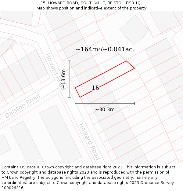 15, HOWARD ROAD, SOUTHVILLE, BRISTOL, BS3 1QH: Plot and title map