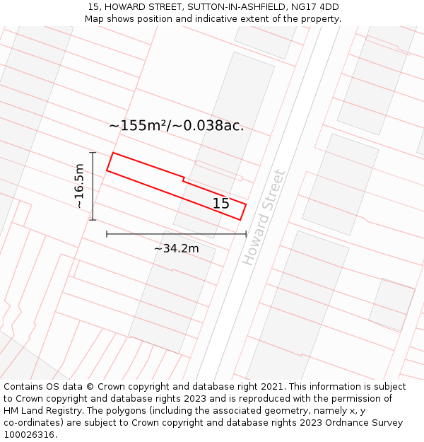 15, HOWARD STREET, SUTTON-IN-ASHFIELD, NG17 4DD: Plot and title map