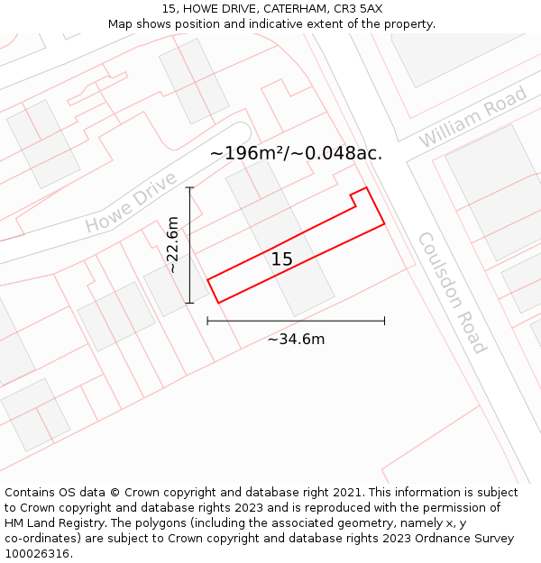 15, HOWE DRIVE, CATERHAM, CR3 5AX: Plot and title map