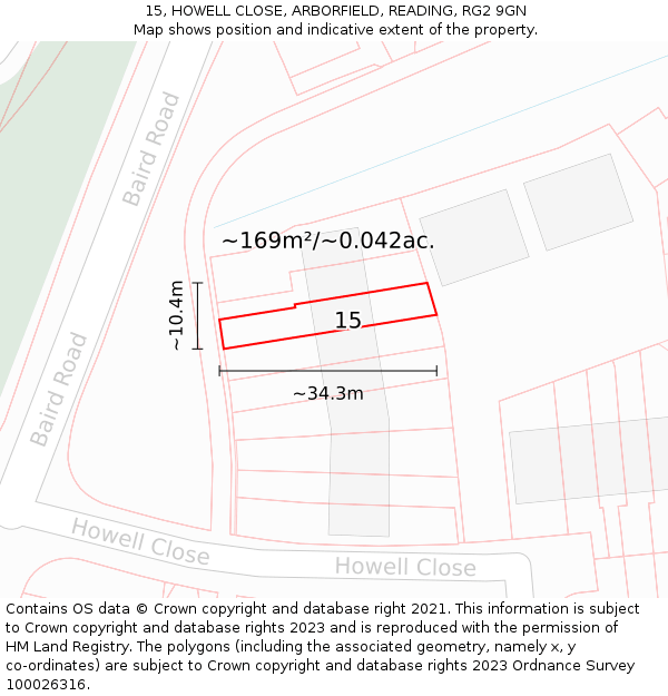 15, HOWELL CLOSE, ARBORFIELD, READING, RG2 9GN: Plot and title map