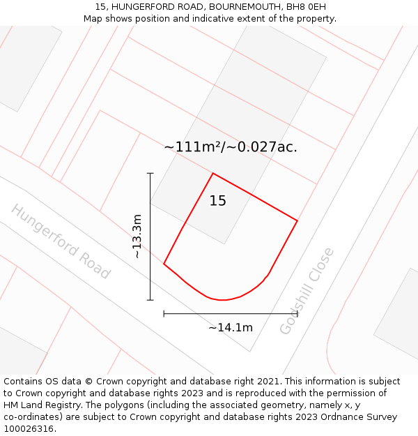 15, HUNGERFORD ROAD, BOURNEMOUTH, BH8 0EH: Plot and title map