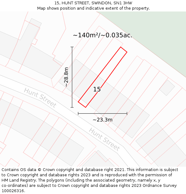 15, HUNT STREET, SWINDON, SN1 3HW: Plot and title map