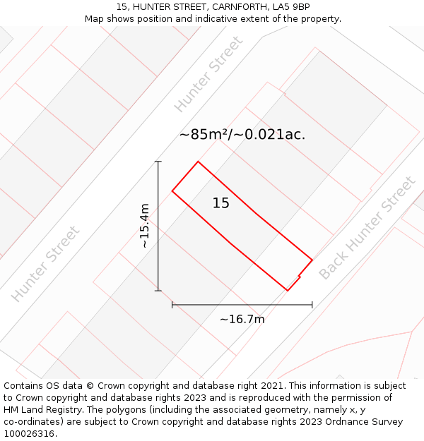 15, HUNTER STREET, CARNFORTH, LA5 9BP: Plot and title map