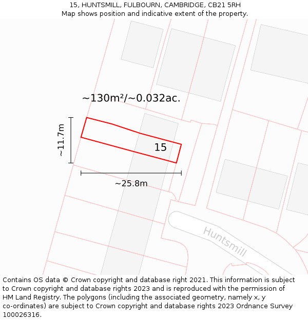 15, HUNTSMILL, FULBOURN, CAMBRIDGE, CB21 5RH: Plot and title map