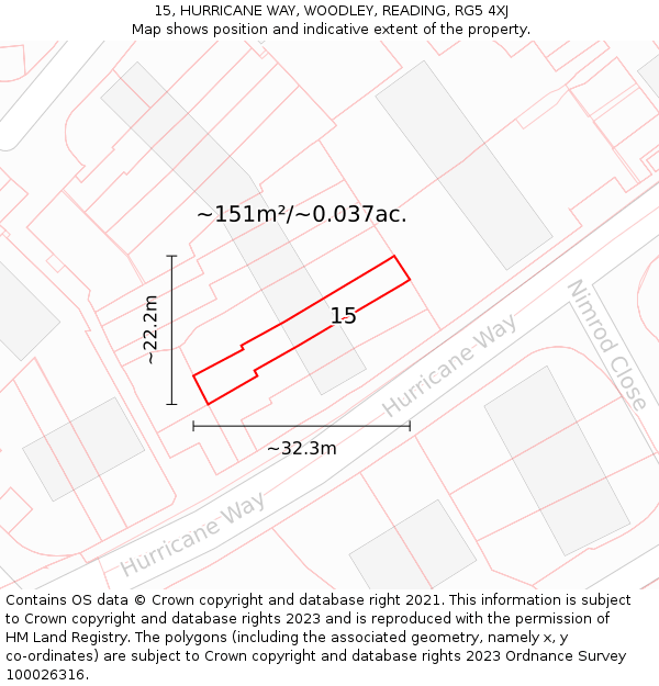 15, HURRICANE WAY, WOODLEY, READING, RG5 4XJ: Plot and title map