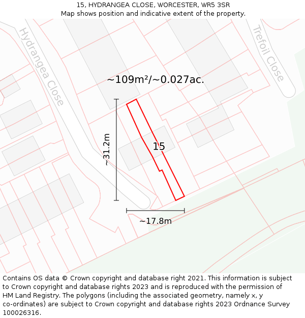 15, HYDRANGEA CLOSE, WORCESTER, WR5 3SR: Plot and title map