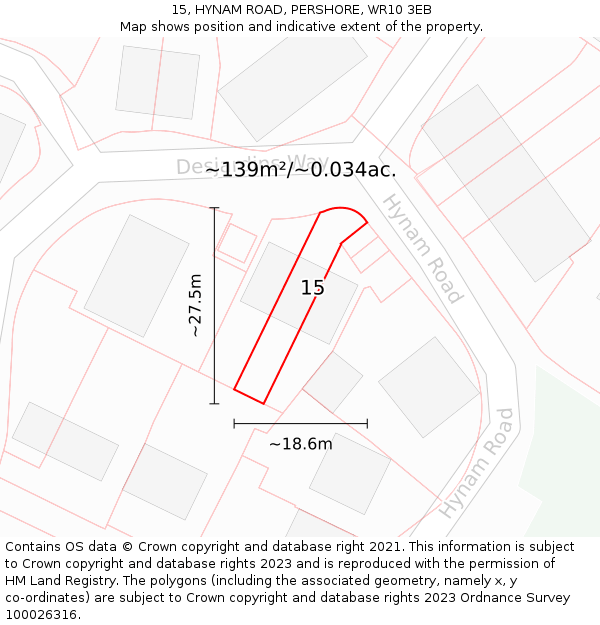 15, HYNAM ROAD, PERSHORE, WR10 3EB: Plot and title map
