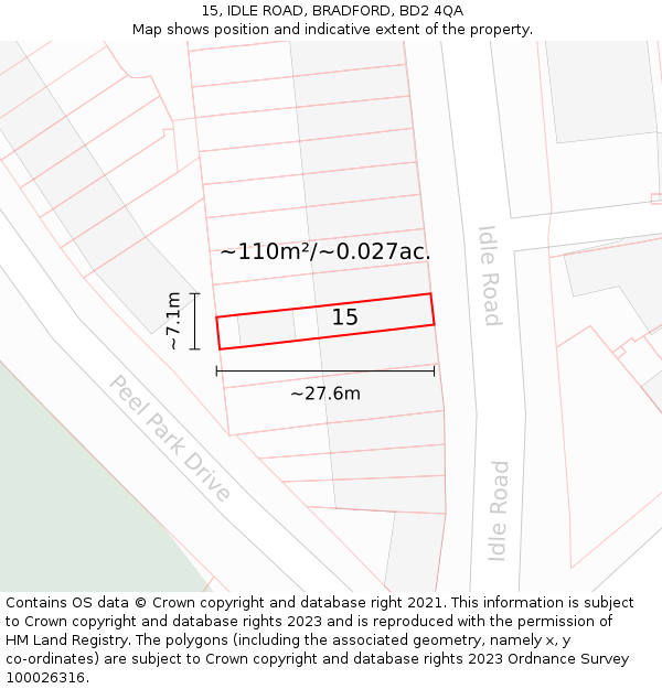15, IDLE ROAD, BRADFORD, BD2 4QA: Plot and title map