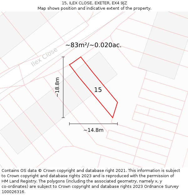 15, ILEX CLOSE, EXETER, EX4 9JZ: Plot and title map