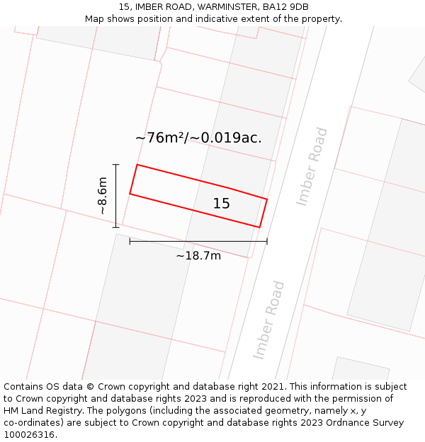 15, IMBER ROAD, WARMINSTER, BA12 9DB: Plot and title map