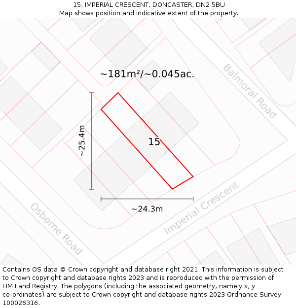 15, IMPERIAL CRESCENT, DONCASTER, DN2 5BU: Plot and title map