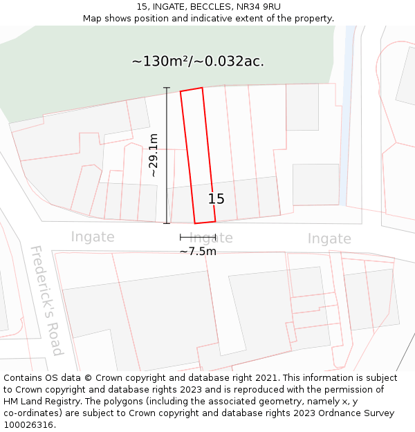 15, INGATE, BECCLES, NR34 9RU: Plot and title map
