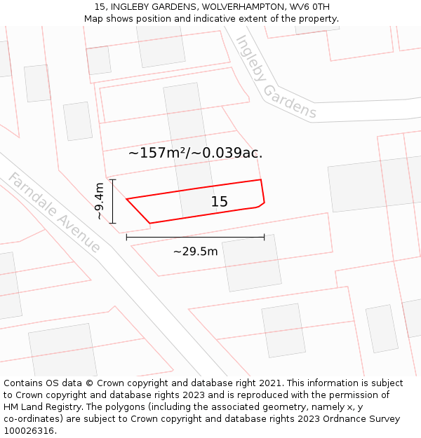 15, INGLEBY GARDENS, WOLVERHAMPTON, WV6 0TH: Plot and title map