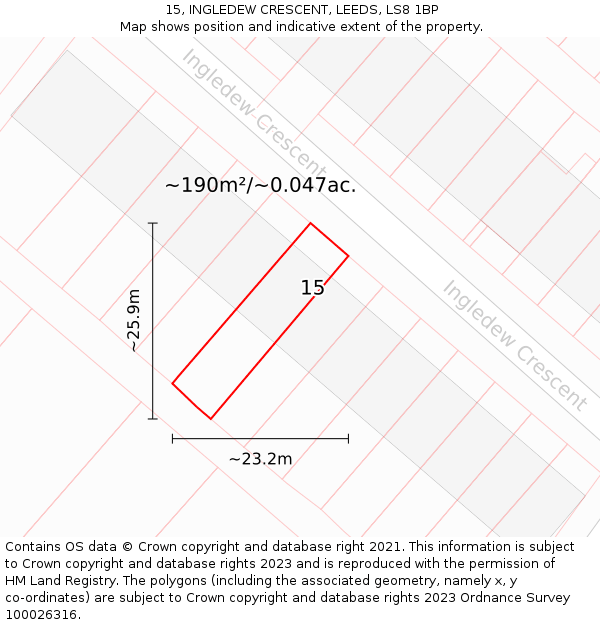 15, INGLEDEW CRESCENT, LEEDS, LS8 1BP: Plot and title map