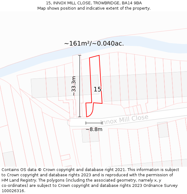 15, INNOX MILL CLOSE, TROWBRIDGE, BA14 9BA: Plot and title map