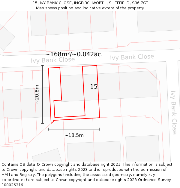15, IVY BANK CLOSE, INGBIRCHWORTH, SHEFFIELD, S36 7GT: Plot and title map