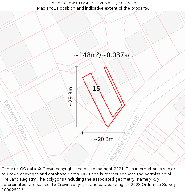 15, JACKDAW CLOSE, STEVENAGE, SG2 9DA: Plot and title map