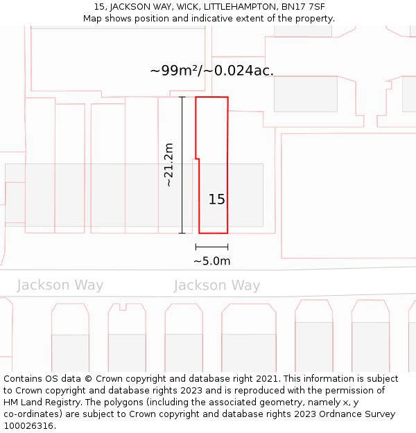 15, JACKSON WAY, WICK, LITTLEHAMPTON, BN17 7SF: Plot and title map