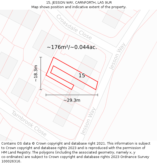 15, JESSON WAY, CARNFORTH, LA5 9UR: Plot and title map