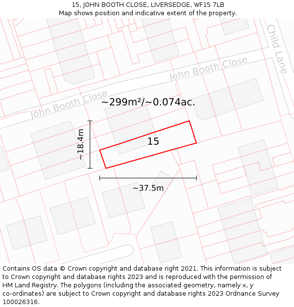 15, JOHN BOOTH CLOSE, LIVERSEDGE, WF15 7LB: Plot and title map