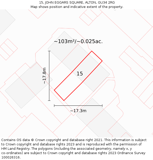 15, JOHN EGGARS SQUARE, ALTON, GU34 2RG: Plot and title map