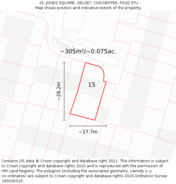 15, JONES SQUARE, SELSEY, CHICHESTER, PO20 0TU: Plot and title map
