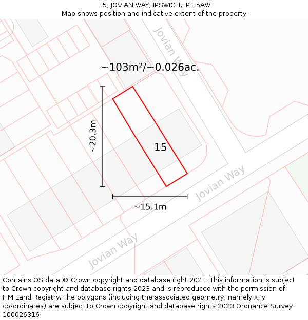 15, JOVIAN WAY, IPSWICH, IP1 5AW: Plot and title map