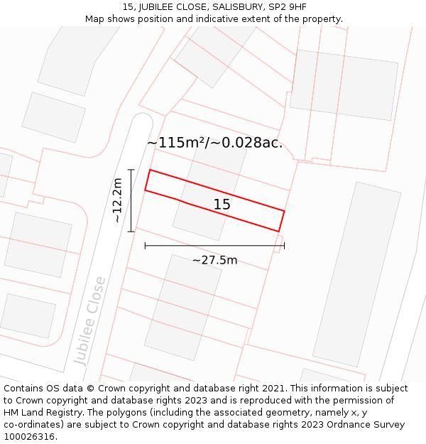 15, JUBILEE CLOSE, SALISBURY, SP2 9HF: Plot and title map