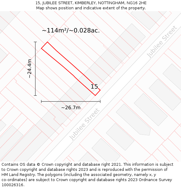 15, JUBILEE STREET, KIMBERLEY, NOTTINGHAM, NG16 2HE: Plot and title map