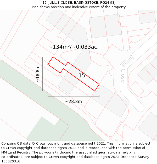 15, JULIUS CLOSE, BASINGSTOKE, RG24 9SJ: Plot and title map